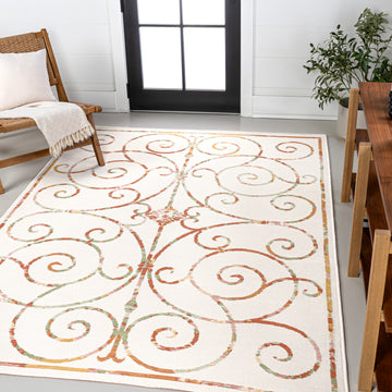 Danae Classic Cottage Filigree Scroll Reversible Machine-Washable Indoor/Outdoor Area Rug - JONATHAN Y